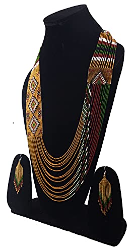 Handmade Native American Style Tribal ethnic Seed Bead Beaded Layered Medallion Necklace - color: Gold