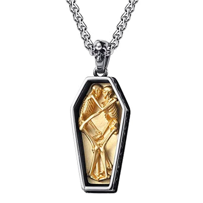 Skull Necklace for Men Stainless Steel Gothic Punk Emo Biker Necklace Jewelry for Men 60cm - style: Two-tone Coffin Skull
