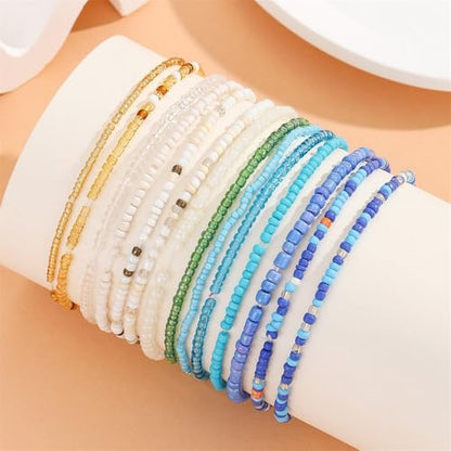 18Pcs Boho Stackable Beaded Bracelets for Women Colorful Handmade Multilayered Rice Beads Anklets Set Summer Beach Bohemian Jewelry Gift - color: Style 1 Blue B