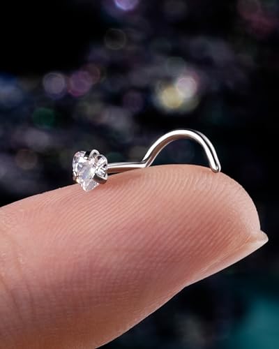 COCHARM G23 Titanium Nose Stud Star Heart 20g Nose Piercing 3mm Clear CZ Nose Ring Stud For Women Men 20g Surgical Steel Screw Nose Stud Nose Corkscrew - style: Heart