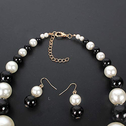 Large Style Big Imitate Pearl Strand Choker Necklace With Earrings Set - color: Multi