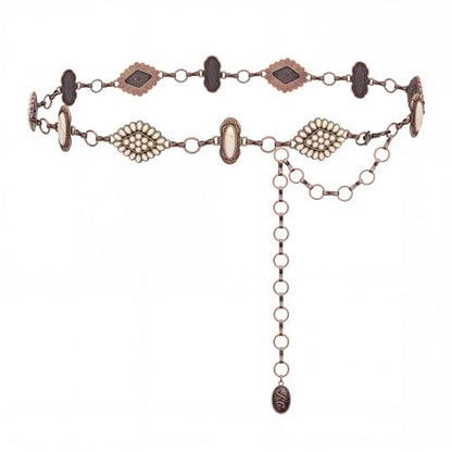 Montana West Rustic Couture's Turquoise Western Concho Chain Belt for Women | Large Western Cowgirl Metal Adjustable Boho Body Chain Belt for Dresses Jeans Country Concert - color: Alabaster Glow White