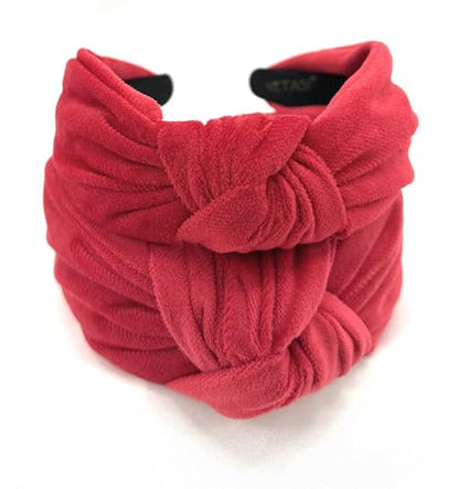 Velvet Red Knotted Headband for Women, Year-round Stylish Chunky 2.5" Hair Accessory, All-Day Wear Adjustable Top Knot Head Band for Girls, Stylish Fashion Designer Hairband - color: 2.5 Red