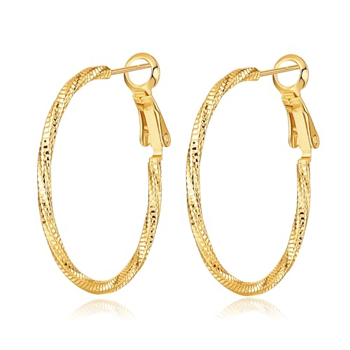DAILY VIBES Dainty Thin Twisted Big Hoop Earrings for Women | 925 Sterling Silver Post, 14K Gold or Silver Plated Loop, Diamond-Cut Large Hoops, Hypoallergenic Hoop Earrings - color: Gold, size: 30mm