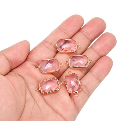 PATIKIL Birthstone Connector Link, Diamond Clear Charm Links, Glass Jewelry Findings Crystal Bead Link for Drop Dangle Pendants Necklace Bracelet Earring - color: Pink