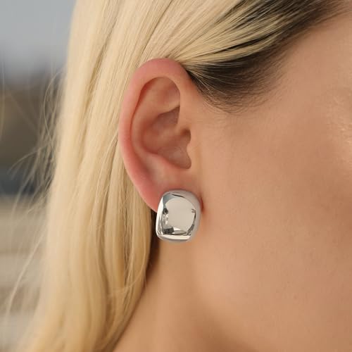 MUYAN Dainty Chunky Clip On Earrings for Women Multiple Styles Gold Silver Retro Clip Earrings - color: Silver