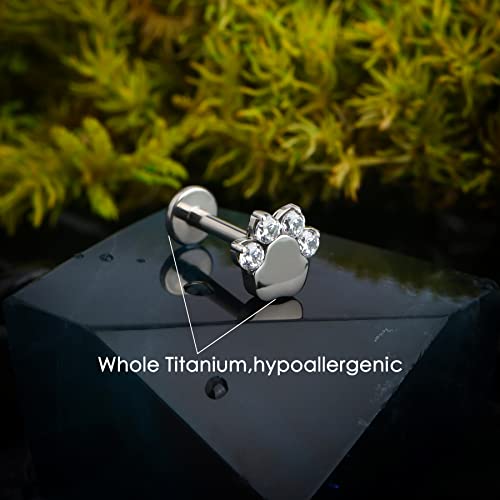 G23 Titanium Cartilage Earring Stud for Helix 16g Flat Back Dog Paw Cartilage Piercing Jewelry Front Top Screw Helix Tragus Earrings - color: Paw