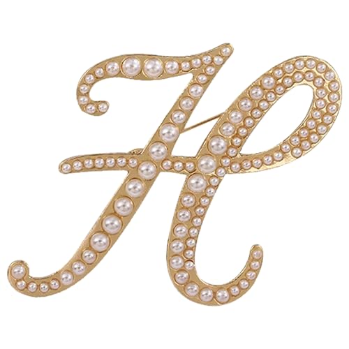A-Z Initial 26 Letter Brooch Pins, Gold Faux Pearl Alphabet Badges Breastpin for Hat Bag Dress Coat Suit Accessory, Elegant Name Personalized Gifts for Women Men - color: H