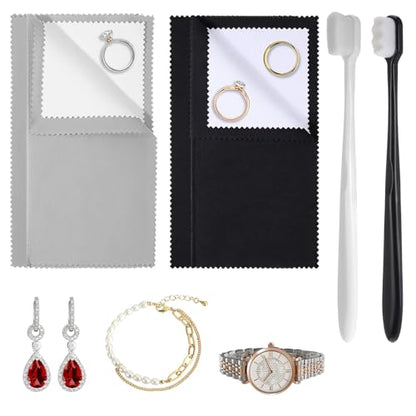 2 Pcs Silver Polishing Cloth Silver Cleaning Kit 2 Pcs Ultra-Soft Brushes (Flat & Wave) Jewelry Cleaning Cloth Jewelry Coin Cleanings Cloths for Cleanings Platinum Gold Diamonds Coins Gemstones