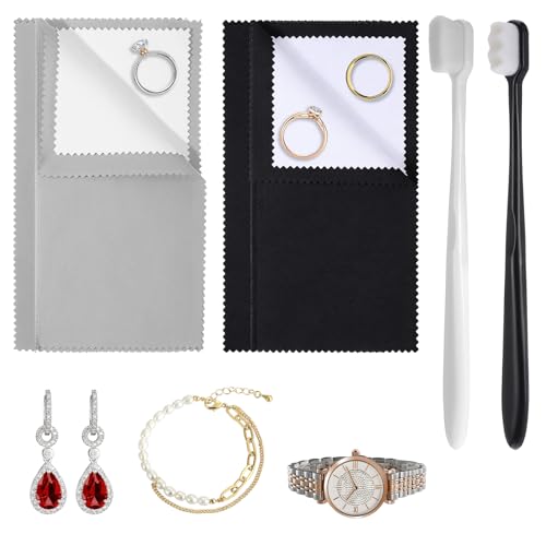 2 Pcs Silver Polishing Cloth Silver Cleaning Kit 2 Pcs Ultra-Soft Brushes (Flat & Wave) Jewelry Cleaning Cloth Jewelry Coin Cleanings Cloths for Cleanings Platinum Gold Diamonds Coins Gemstones