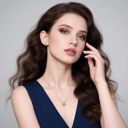 YAMI Pearl Jewelry Set for Women, Natural Cultured Pearl Necklace&Earrings | 11-12mm Pearl, 925 Sterling Silver with 5A Cubic Zirconia, Wedding Jewelry Sets, Valentine's Day/Mother's Day/Christmas Gift - color: Gold