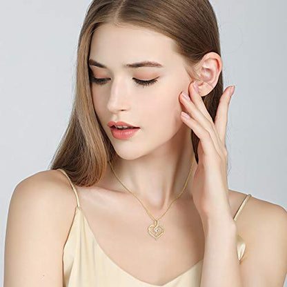 SISGEM 14K Solid Gold Heart Necklace for Women,Yellow Gold 0.55 Carat(CTTW) Moissanite Infinity Heart Pendant Necklaces Anniversary Birthday Gifts for Wife Mom 16''-18'' - color: Style-1