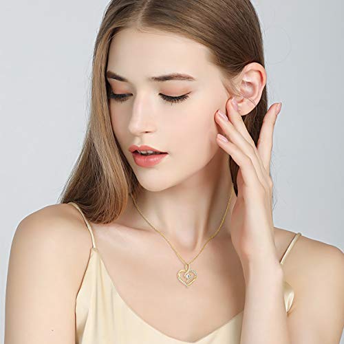 SISGEM 14K Solid Gold Heart Necklace for Women,Yellow Gold 0.55 Carat(CTTW) Moissanite Infinity Heart Pendant Necklaces Anniversary Birthday Gifts for Wife Mom 16''-18'' - color: Style-1