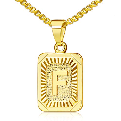 JSJOY Graduation Gifts 2026 Gold Initial Necklaces for Women Men Gold Letter Necklaces 26 Capital A-Z Letter Pendant Necklaces for Women Square Monogram Necklace for Her Initial Necklaces - color: Gold Letter F