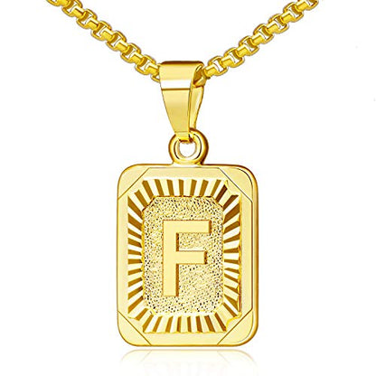 JSJOY Graduation Gifts 2026 Gold Initial Necklaces for Women Men Gold Letter Necklaces 26 Capital A-Z Letter Pendant Necklaces for Women Square Monogram Necklace for Her Initial Necklaces - color: Gold Letter F