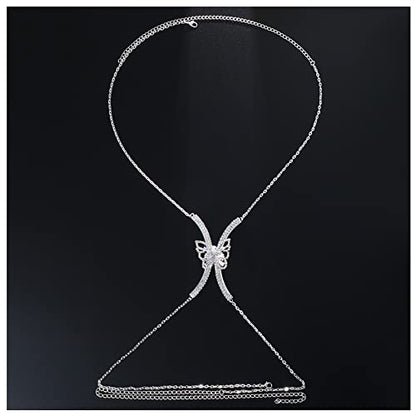 Rhinestone Chest Bracket Bra Chain Sexy Bikini Crystal Body Chains Butterfly Chest Chain Body Jewelry Accessories for Women - color: color6