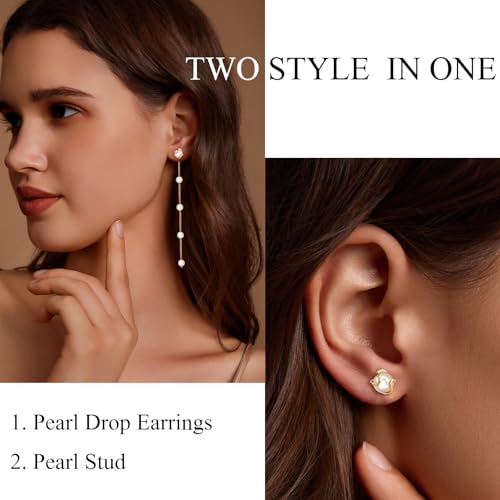 Pearl Earrings for Women 14k Gold/Silver Pearl Drop Earrings Long White Pearl Tassel Dangle Statement Earrings Bridal Wedding Dainty Prom Earrings Birthday Gifts Jewelry - color: Gold Caged Pearl Drop Earrings