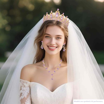 Kamirola Tiaras and Crowns for Women,Tiaras Earrings Necklace, Crystal Bridal Jewelry Set, Costume Party Halloween Prom Pageant Jewelry for Women(TR45) - color: Gold Purple