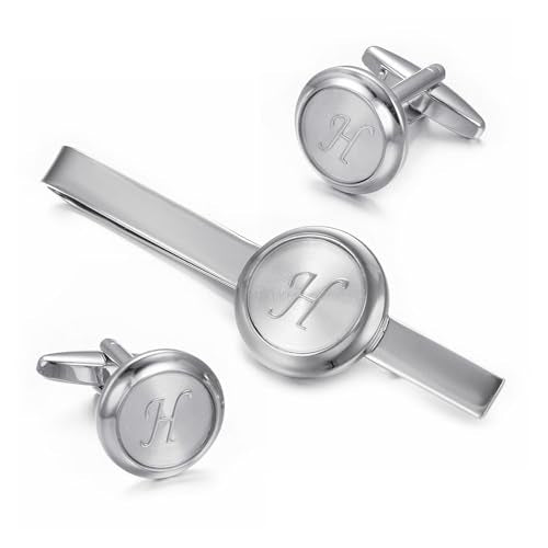 Monogram Cufflinks For Men Silver Tie Clip And Cufflink Set Suit Accessories Men - style: Monogram Cufflinks H
