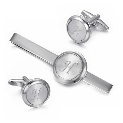 Monogram Cufflinks For Men Silver Tie Clip And Cufflink Set Suit Accessories Men - style: Monogram Cufflinks H