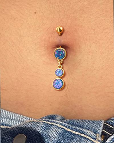 Dangle Belly Button Rings Gold Belly Button Ring Dangling 14G 10MM Sparkly Gold Belly Navel Piercing Jewelry 316L Stainless Steel - color: Blue