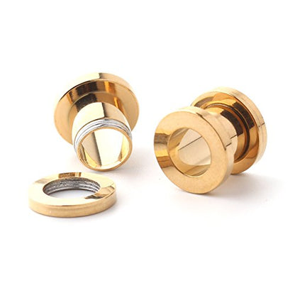 16pcs Surgical Steel Screw Tunnel Gauge Ear Expander Stretching Kit Plugs Piercing -8 Pairs 14g-00g (1.6mm-10mm) - color: Gold