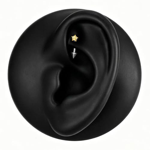 1PC Titanium Rook Piercing Jewelry 16G 8mm, ASTM F136 Curved Barbells Eyebrow Rings, Internally Threaded Screw on - color: Yellow CZ Star-Tit