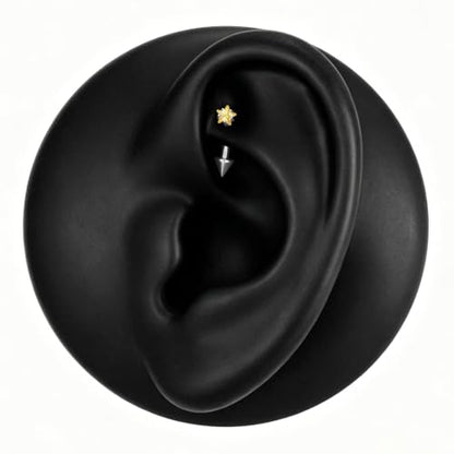 1PC Titanium Rook Piercing Jewelry 16G 8mm, ASTM F136 Curved Barbells Eyebrow Rings, Internally Threaded Screw on - color: Yellow CZ Star-Tit