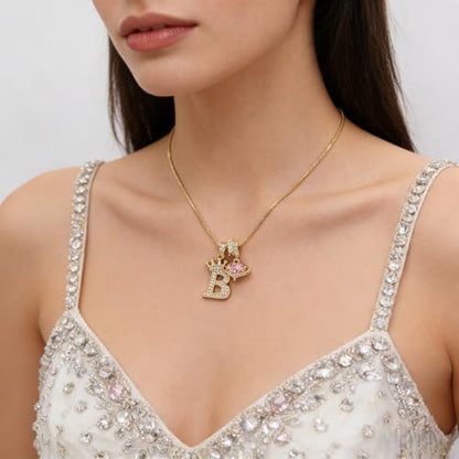 18K Gold & Silver Plated Initial Necklaces for Women - color: B-Gold