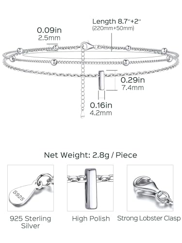ChicSilver Ankle Bracelets for Women Waterproof, 925 Sterling Silver Initial Anklets for Women, Adjustable Dainty Layered Anklet Beach Jewelry for Women Mom Wife Friend - style: Silver-I