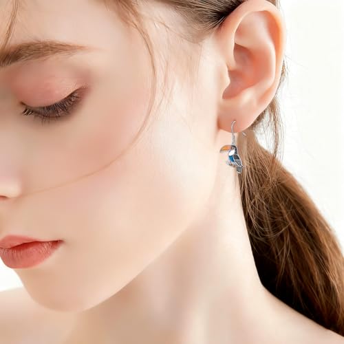 S925 Sterling Silver Cute Bird Earrings for Women Jewelry - color: Toucan