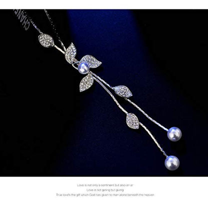 Y-Shaped Necklace Bohemian Crystal Pearl Flower Leaf Dangle Long Necklace Fashion Elegant Tassel Sweater Chain Women Jewelry