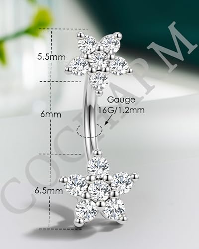 Minimalist Flower Rook Piercing Jewelry, 16G 5A CZ Eyebrow Piercing, Stainless Steel Rook Lobe Earrings 6/8MM - color: WG-6MM
