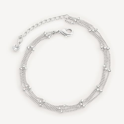 MEVECCO Dainty Chain Bracelets for Women, Layered and Charm Styles | 14K Gold Plated Brass, Select Cubic Zirconia Accents, Single and Multi-Row Structures for Refined Everyday Wristwear - style: 3 Layer Satellite Chain Sliver