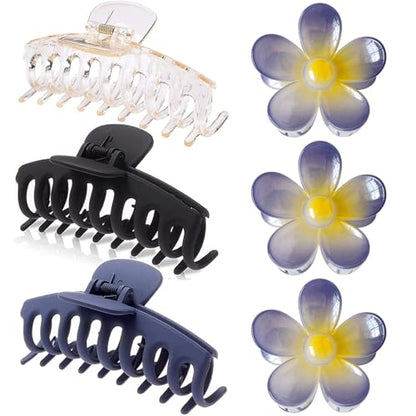 Hair Claw Clips for Thick/Thin Hair Claws 6PCS,3.34" Nonslip Big Cute Hair Clips Square Claw Clips,2.36" Medium Flower Hair Clips for Women/Girls,Hair Styling Accessories Gifts (neutral) - color: neutral