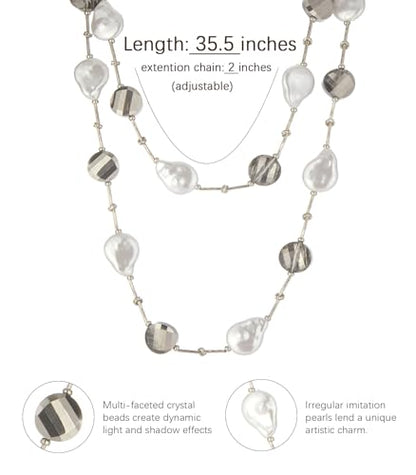 Errally Long Pearl Necklace and Earring Set Layered Pearl Beaded Necklaces for Women White Costume Jewelry Sets Gifts for Mom - color: 14-Silver