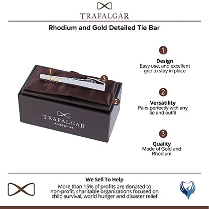 Trafalgar Men's Rhodium and Gold Detailed Tie Bar