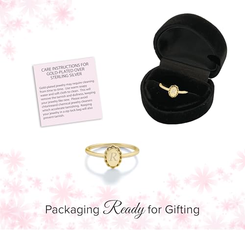 Cherished Moments .925 Sterling Silver or 14K Gold Plated Personalized Gift Signet Ring with Engraved Initial for Baby, Toddler, Kids, Girls, and Children - color: Gold