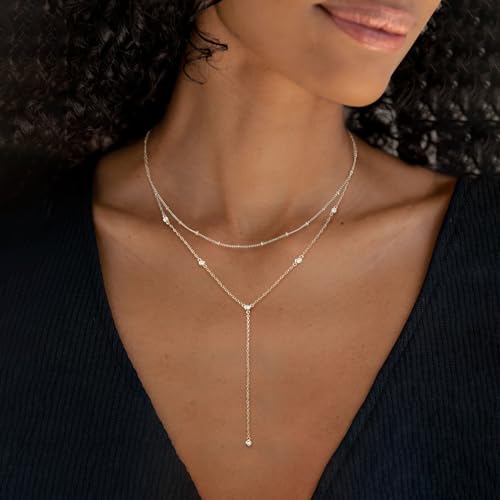 Gold Necklace for Women, Dainty Long Necklace 14k Gold Plated Lariat Long Necklaces for Women Trendy Simple Statement Drop Necklace Fashion Body Chain Prom Jewelry Gold Accessories - color: 8-Silver
