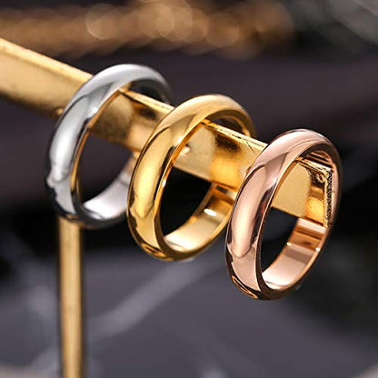 CCBFY 2 MM 4 MM Stainless Steel Ring Jewel Roman Numerals Stackable High Polish Plain Dome Tarnish Resistant Comfort Fit Ring Wedding Band Size 3-15 - color: 4mm - Gold
