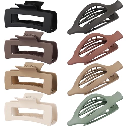 CHANDAT Hair Clips for Women, Flat Hair Clips, 8 pcs, 2style - Basic | 4.3 Inch Large Square Hair Claw Clips & Flat Hair Clips, Thick & Thin Hair, Hair Accessories for Women, Strong Hold Non-Slip - color: Basic