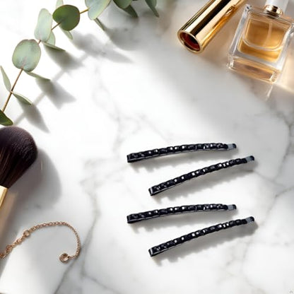 4Pcs Black Rhinestone Bobby Pins, Black Bobby Pins，Sparkly Crystal Diamond Hair Pins for Women, Metal Decorative Hair Barrettes for Decoration Hair Accessories