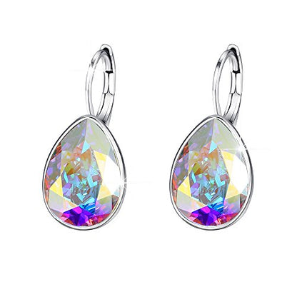 Xuping Jewelry Huggies Crystal Teardrop Earrings for Women Clear Crystals Leverback Silver Earring Fashion Party Jewelry Gifts - color: Multi