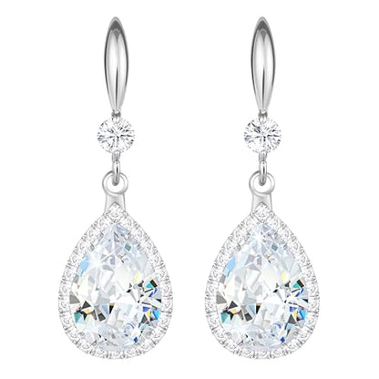 Linawe Imitation Diamond Dangle Earrings for Women Trendy, Rhinestone Drop Chandelier Earrings, Teardrop Crystal Cubic Zirconia Wedding Jewelry Set, 14K Gold/Rose Gold/Silver Tone - color: Silver,April