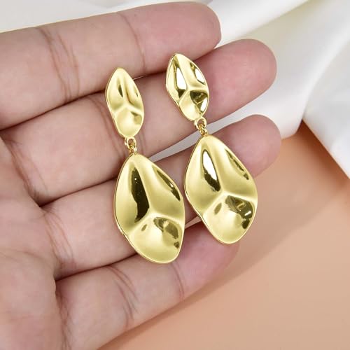 Large Geometric Drop Dangle Earrings for Women Pearl Teardrop Disc Rectangle Oval Fishtail Shell Shaped Textured Dangle Studs Earrings for Women - color: Gold-Irregular