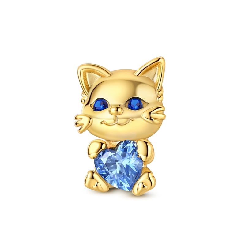 Birthday Fashion Heart Dangle Charm for Bracelets and Necklace Pendant Bead Charms Jewelry Present for Women Family Friends - style: Golden Cat