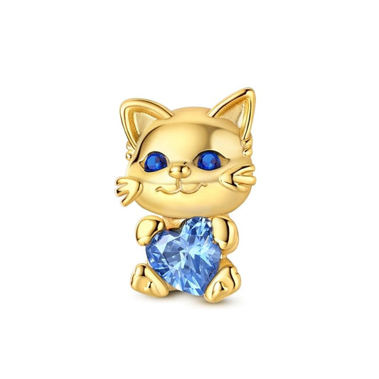 Birthday Fashion Heart Dangle Charm for Bracelets and Necklace Pendant Bead Charms Jewelry Present for Women Family Friends - style: Golden Cat