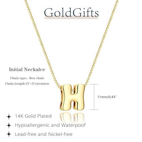 Bubble Gold Initial Necklaces for Women,14K Gold Plated A-Z Initial Necklaces for Women, Chunky balloon letter name Pendant Necklace Fashion Jewelry Gifts - color: H, style: Gold