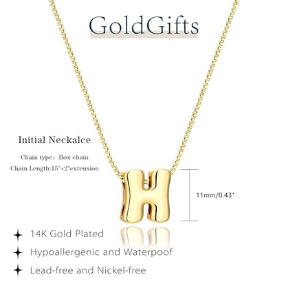 Bubble Gold Initial Necklaces for Women,14K Gold Plated A-Z Initial Necklaces for Women, Chunky balloon letter name Pendant Necklace Fashion Jewelry Gifts - color: H, style: Gold