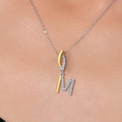 Gem Stone King Initial Pendant Necklace Letter A to Z Alphabet | 10K Yellow Gold and 925 Sterling Silver | White Lab Grown Diamond | Gift Women Mother's Day Wife Mom Girlfriend Anniversary Birthday | - style: Initial M